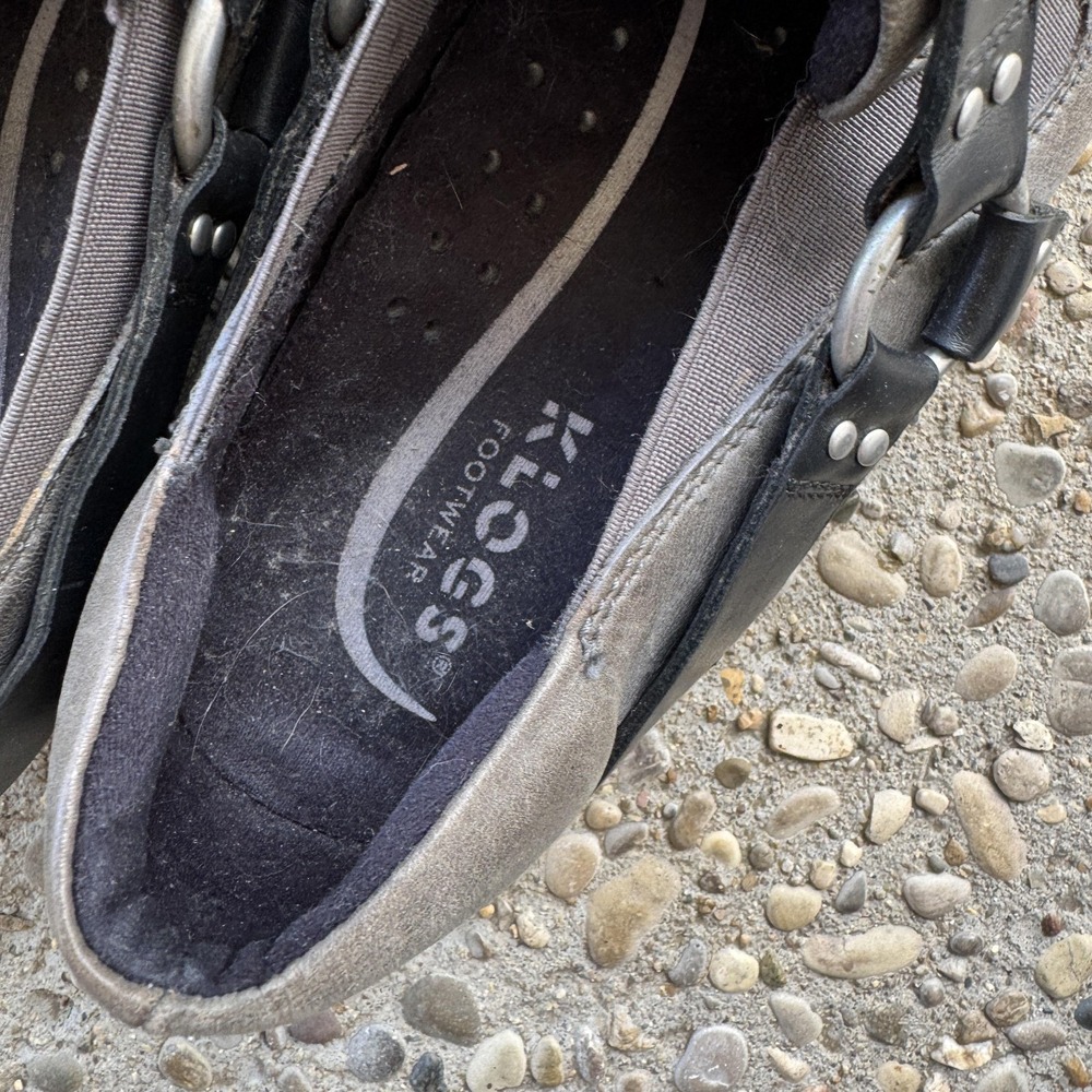 Klogs Footwear Shoes Womens Size 8.5 Gray Leather Clog Mule Black Harness Strap‎ - Picture 10 of 12